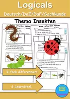 Vorschau - Spiele - Insekten Leserätsel - Lesen, schneiden, kleben - DaZ/DaF, Deutsch, Sachunterricht - Deckblatt
