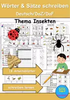 Vorschau - Lehrpläne/Lehrermaterial - Insekten Wörter und Sätze schreiben und Silben DaZ/DaF, deutsch - Deckblatt