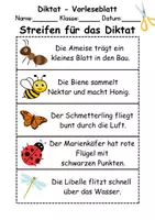 Vorschau - Test - GRATIS - Diktat Thema Insekten - DaZ/DaF, Deutsch (Klasse 1 bis 4) - Seite 1
