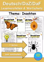 Vorschau - Mal- und Bastelvorlagen - Insekten Leseverstehen und Wortschatz - DaZ/DaF, Deutsch, Sachunterricht - Deckblatt