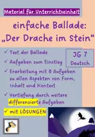 Vorschau - Arbeitsblätter - Einfache moderne Ballade „Der Drache im Stein“ | Arbeitsblatt: Analyse, Inhaltsangabe, kreativer Umgang | LÖSUNGEN | Deutsch Klasse 7 - Deckblatt
