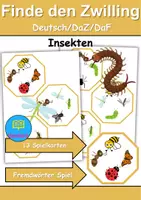 Vorschau - Spiele - Finde den Zwilling Insekten - DaZ/DaF, Deutsch (Grundschule) Kartenspiel - Deckblatt