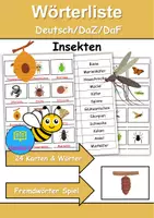 Vorschau - Mal- und Bastelvorlagen - Wörterliste Thema Insekten - DaZ/DaF, Deutsch (Grundschule) Kartenspiel - Deckblatt