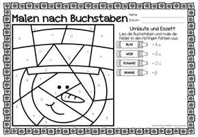 anteprima - Esercizi - Malen nach Buchstaben - Alphabet (Winter) Jahreszeiten Inverno Stagioni Tedesco - Pagina 2