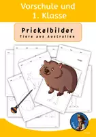 Vorschau - Mal- und Bastelvorlagen - Prickelbilder_ Vorschule und 1. Klasse Tiere in Australien - Deckblatt