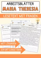 Vorschau - Arbeitsblätter - Maria Theresia Arbeitsblätter mit Fragen + Lösungen Lesetext - Deckblatt