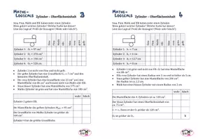 Vorschau - Arbeitsblätter - Zylinder-Logicals: Oberflächeninhalt und Volumen - Seite 1