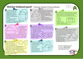 Vorschau - Arbeitsblätter - Welcher Schlüssel passt? Volumen Quader-Prisma-Zylinder - Deckblatt