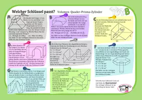 Vorschau - Arbeitsblätter - Welcher Schlüssel passt? Volumen Quader-Prisma-Zylinder - Seite 1