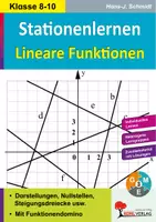 Vorschau - Stationenlernen - Stationenlernen Lineare Funktionen | Steigung, Nullstelle, Gleichungssysteme, dreifach differenziert | Mathematik Klasse 8-10 Aufgabenkarten - Deckblatt