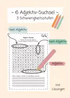 Vorschau - Arbeitsblätter - 6 Adjektiv-Suchsel - Spielerisches Üben mit Rätseln - Deckblatt