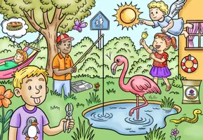 Vorschau - Arbeitsblätter - Wimmelbild - Wörter mit -ng - mit vielen Aufgaben - Seite 1