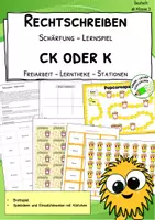 Vorschau - Spiele - ck oder k - Freiarbeit, Wiederholung, Festigung - Klasse 3-4 - Deckblatt