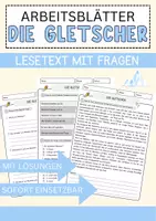 Vorschau - Arbeitsblätter - Gletscher Arbeitsblätter mit Fragen + Lösungen Erdkunde Lesetext - Deckblatt