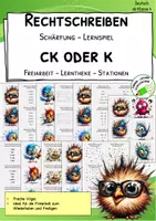 Vorschau - Stationenlernen - ck oder k - Lernspiel - Freiarbeit - Lerntheke - Stationen - Klasse 3-4 - Deckblatt