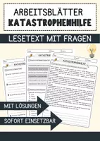 Vorschau - Arbeitsblätter - Katastrophenhilfe Arbeitsblätter mit Fragen + Lösungen Erdkunde Lesetext - Deckblatt