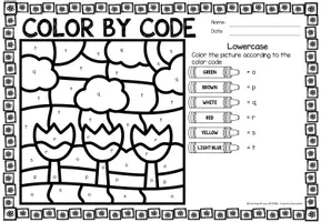 Vista previa - Hojas de trabajo - Color by letter code - Alphabet (Spring) | Seasons Letter Recognition Primavera Inglés - página 3