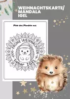 Vorschau - Mal- und Bastelvorlagen - Frohe Weihnachten Mandala mit Igel – Ausmalbild für Kinder - Deckblatt