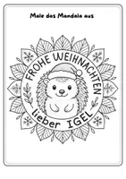 Vorschau - Mal- und Bastelvorlagen - Frohe Weihnachten Mandala mit Igel – Ausmalbild für Kinder - Seite 3