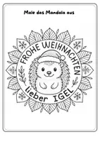 Vorschau - Mal- und Bastelvorlagen - Frohe Weihnachten Mandala mit Igel – Ausmalbild für Kinder - Seite 1