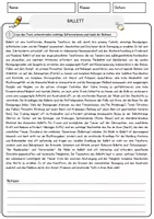 Vorschau - Arbeitsblätter - Ballett Arbeitsblätter mit Fragen + Lösungen Sport Lesetext - Seite 1