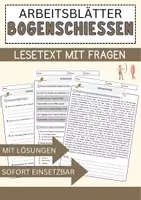 Vorschau - Arbeitsblätter - Bogenschiessen Arbeitsblätter mit Fragen + Lösungen Sport Lesetext - Deckblatt