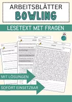 Vorschau - Arbeitsblätter - Bowling Arbeitsblätter mit Fragen + Lösungen Sport Lesetext - Deckblatt