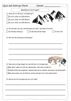 Vorschau - Arbeitsblätter - Quiz zum Gebirge (mit Lösung) - Deckblatt