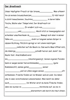 Vorschau - Arbeitsblätter - Lückentext: Der Grasfrosch - Deckblatt