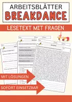 Vorschau - Arbeitsblätter - Breakdance Arbeitsblätter mit Fragen + Lösungen Sport Lesetext - Deckblatt