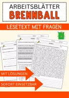 Vorschau - Arbeitsblätter - Brennball Arbeitsblätter mit Fragen + Lösungen Sport Lesetext - Deckblatt