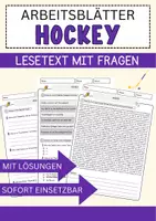 Vorschau - Arbeitsblätter - Hockey Arbeitsblätter mit Fragen + Lösungen Sport Leseverstehen und Wortschatz - Deckblatt