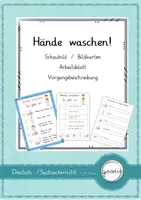 Vorschau - Arbeitsblätter - Schaubild / Bildkarten und Arbeitsblätter zum Thema Hände waschen - Deckblatt