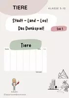Vorschau - Arbeitsblätter - Spiel: Stadt-Land-Los Tiere Sek 1 - Deckblatt