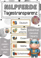 Vorschau - Bildkarten - Nilpferdklasse Tagestransparenz und Stundenplan - Deckblatt