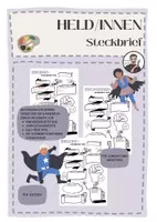Vorschau - Arbeitsblätter - KUNST: Held/innen Steckbrief, Comic Charakter - Deckblatt