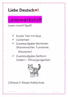 Vorschau - Stundenentwürfe - LESEN: Miezos in der Sonne - Lesequiz, Lückentext..... - Deckblatt