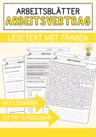 Vorschau - Arbeitsblätter - Arbeitsvertrag Arbeitsblätter mit Fragen + Lösungen Wirtschaft Lesetext - Deckblatt