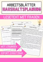 Vorschau - Arbeitsblätter - Haushaltsplanung Arbeitsblätter mit Fragen + Lösungen Wirtschaft Leseverstehen und Wortschatz - Deckblatt