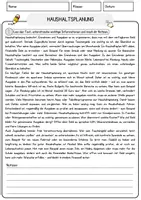 Vorschau - Arbeitsblätter - Haushaltsplanung Arbeitsblätter mit Fragen + Lösungen Wirtschaft Leseverstehen und Wortschatz - Seite 1