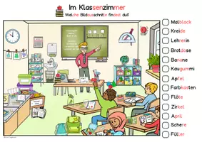 Vorschau - Arbeitsblätter - Suchbild Wimmelbild Wortschatz Schule, Klassenzimmer, Vorschule, Klasse 1, 2, DaZ, DaF - Seite 3