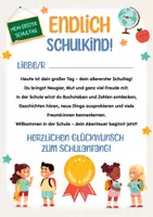 Vorschau - Mal- und Bastelvorlagen - Materialpaket zur Einschulung – Willkommensgruß – Geschenk für die 1. Klasse. Schulanfang 1. Klasse Schulstart. – Lesezeichen, Urkunden, Gesprächskarten, Wimpelkette & Namensschilder - Seite 1