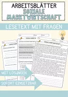 Vorschau - Arbeitsblätter - Soziale Marktwirtschaft Arbeitsblätter mit Fragen + Lösungen Wirtschaft Leseverstehen und Wortschatz - Deckblatt