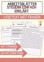 Vorschau - Arbeitsblätter - Steuern einfach erklärt Arbeitsblätter mit Fragen + Lösungen Wirtschaft Leseverstehen und Wortschatz - Deckblatt