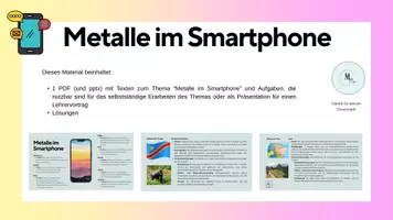 Vorschau - Präsentationen/Tafelbilder - Metalle im Smartphone - Eigenschaften, Verwendung, Abbau und Recycling - Deckblatt