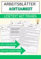 Vorschau - Arbeitsblätter - Achtsamkeit Arbeitsblätter mit Fragen + Lösungen Psychologie Lesetext - Seite 1