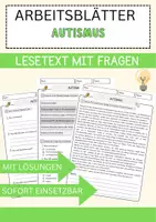 Vorschau - Arbeitsblätter - Autismus Arbeitsblätter mit Fragen + Lösungen Psychologie Lesetext - Deckblatt