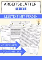 Vorschau - Arbeitsblätter - Demenz Arbeitsblätter mit Fragen + Lösungen Psychologie Lesetext - Deckblatt