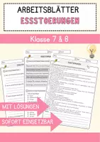 Vorschau - Arbeitsblätter - Essstörungen Arbeitsblätter mit Fragen + Lösungen Psychologie Lesetext - Deckblatt