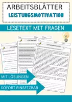 Vorschau - Arbeitsblätter - Leistungsmotivation Arbeitsblätter mit Fragen + Lösungen Psychologie Lesetext - Deckblatt